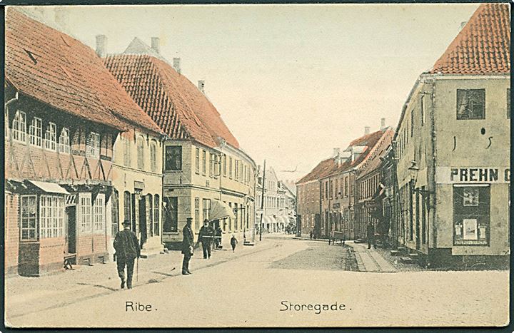 Ribe, Storegade med postbud. Stenders no. 1884. Kvalitet 8