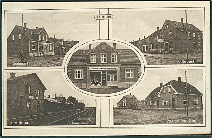Lundby, partier fra med stationen og posthuset. H. Schmidt u/no. Kvalitet 9