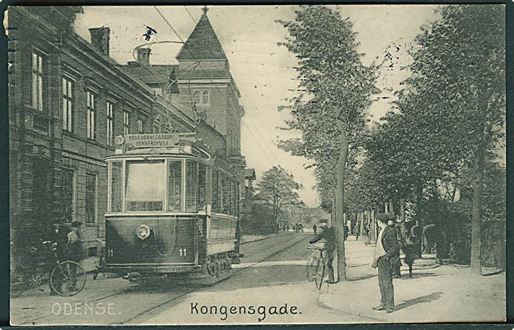 Odense, Kongensgade med sporvogn nr. 11. U/no. Kvalitet 7