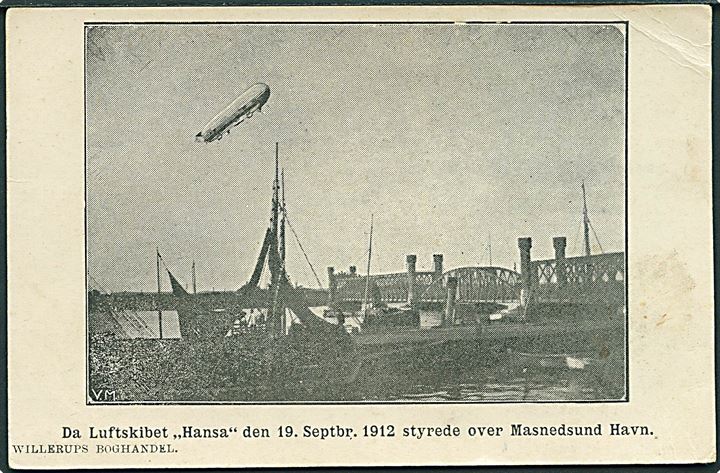 Zeppelin. “Hansa” over Masnedsund Havn. Willerup u/no. Kvalitet 6
