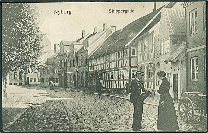 Nyborg, Skippergade med postbud. W. & M. no. 755. Kvalitet 8