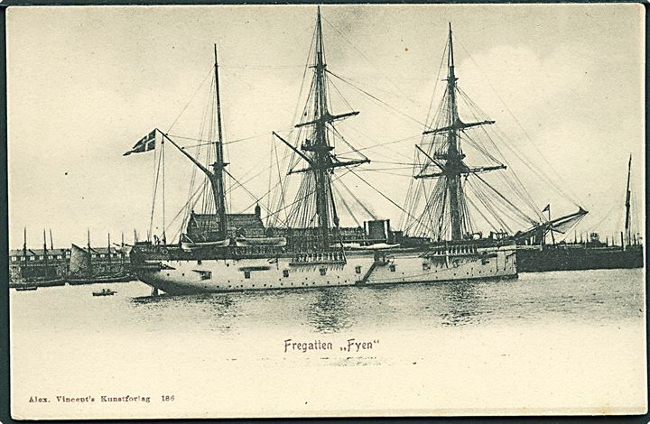 Dansk Marine. A. Vincent no. 186. “Fyen”, krydserfregat. 1907 omdannet til kaserneskib. Kvalitet 8