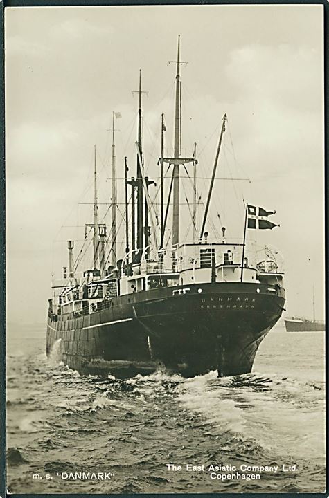 “Danmark”, M/S, Østasiatisk Kompagni. Bygget 1925. Sænket af tysk ubåd i Atlanten 1942. Ø.K. u/no. Kvalitet 9