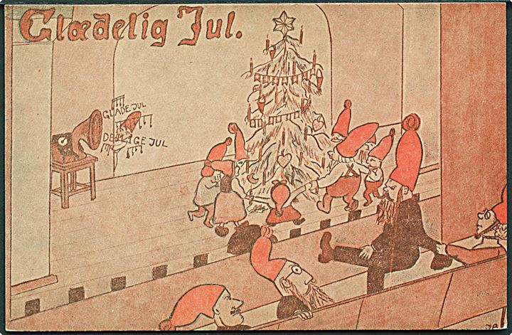 Socialdemokratiet. Satirisk julekort med Th. Stauning, Nina Bang og Fr. Borgbjerg. Tegner “JB”. No. 6000/2. Kvalitet 8
