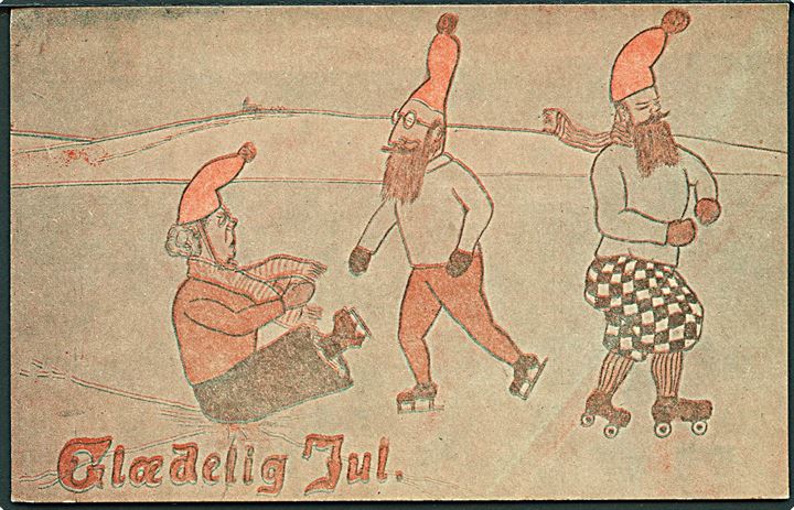 Socialdemokratiet. Satirisk julekort med Th. Stauning, Nina Bang og Fr. Borgbjerg. Tegner “JB”. No. 6000/6. Kvalitet 8
