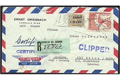 Rec. luftpost brev fra Quito, Ecuador, 1953 til Heide, Tyskland.