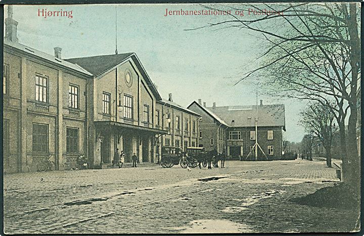 Hjørring. Jernbanestationen og Posthuset. W. & M. no. 422. Kvalitet 7