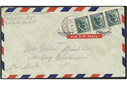 50 aur grøn torsk på luftpost brev fra Keflavik, Island, d. 22.8.1947 til USA.