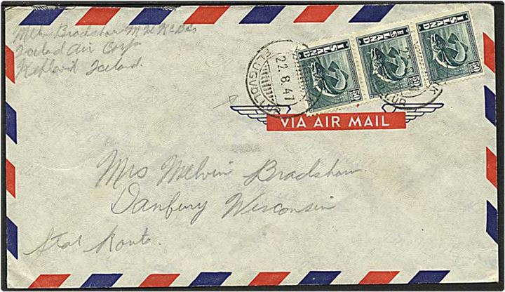 50 aur grøn torsk på luftpost brev fra Keflavik, Island, d. 22.8.1947 til USA.