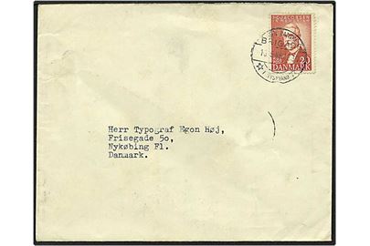 20 øre brunrød I.C. Jacobsen på brev fra Den Danske Brigade i Tyskland d. 16.5.1948 til Nykøbing Fl. Den Danske Brigade i *Tyskland* brotypestempel.
