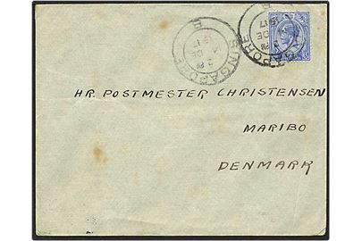 8 cent blå på brev fra Singapore d. 14.12.1917 til Maribo.