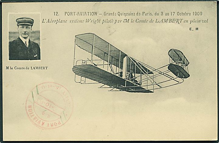 de Lambert og hans flyvemaskine ved flyvestævne i Paris 3.-17.10.1909. 
