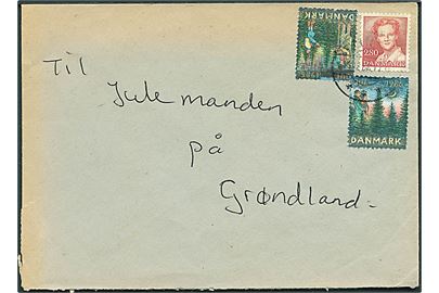 2,80 kr. Margrethe og Julemærke 1986 på brev med svagt stempel fra Fjenneslev 1986 til Julemanden på Grønland.