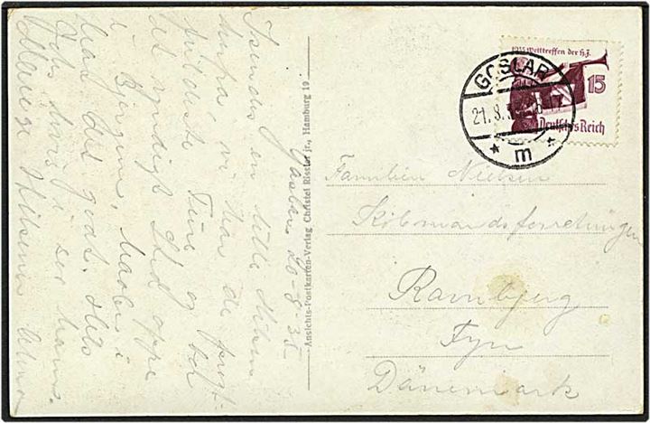 15 pfennig violet på postkort fra Goslar, Tyskland, d. 21.8.1935 til Ravnebjerg.