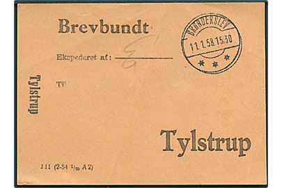 Brevbundt vignet J11 (2-54 1/25 A2) stemplet Brønderslev d. 11.1.1958 til Tylstrup.