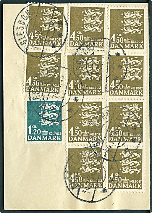 1,20 kr. og 4,50 kr. (10) på bagsiden af debetseddel stemplet Glesborg d. 14.2.1974.