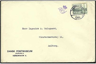 5 øre grøn Marselisborg Slot på brev fra København d. 15.5.1937 til Aalborg. Portokontrol stempel.
