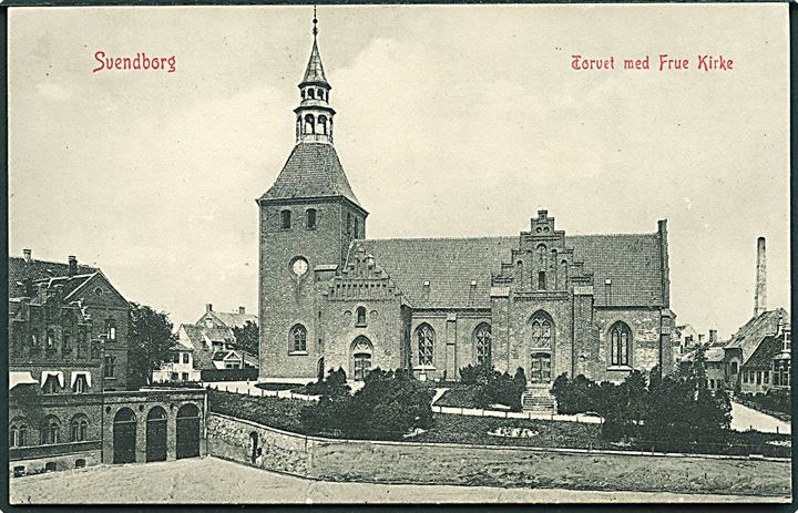 Torvet med Frue Kirke i Svendborg. Warburgs Kunstforlag no. 961.