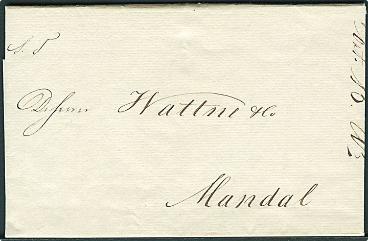 1838. Portobrev med indhold dateret Christiansand d. 14.12.1838 til Mandal.