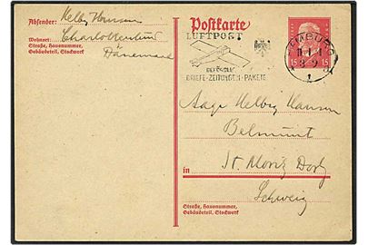15 pfennig enkeltbrevkort fra Hamburg, Tyskland, d. 3.2.1931 til Schweiz.