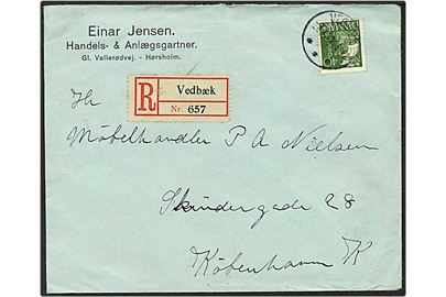 40 øre grøn karavel singelfrankatur på Rec. brev fra Vedbæk d. 7.1.1930 til København.