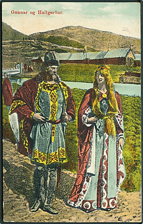5 aur To Konger på brevkort (Gunnar og Hallgredur) fra Reykjavik d. 16.12.1914 til København, Danmark.
