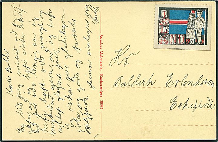 Thorvalden Foreningen Julemærke 1915 på ufrankeret brevkort til Eskifirdi.