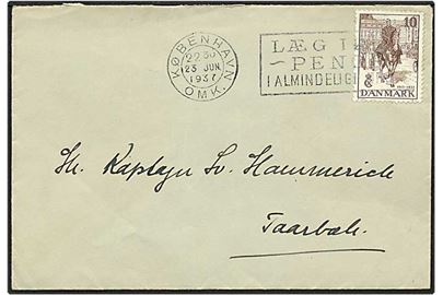 10 øre brun Chr. X, steg over hovedet, på brev fra København d. 23.6.1937 til Taarbæk.
