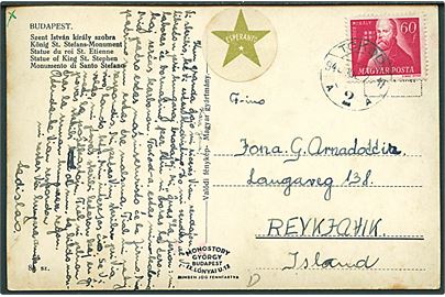 60 f. Friheds udg. på brevkort fra Tokod d. 2.7.1948 til Reykjavik, Island.