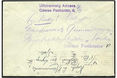5 øre rød Thorvaldsen på brev fra Hillerød d. 6.9.1939 til Odense. Utilstrækkelig adresse og returneret.