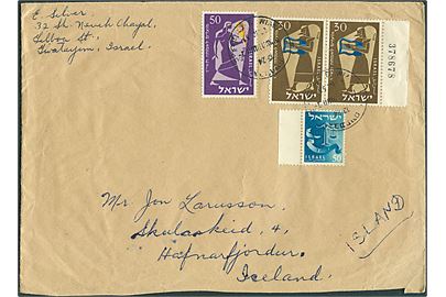 160 pr. frankeret brev med svagt stempel 1957 til Hafnarfjördur, Island.