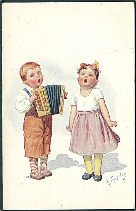 K. Feiertag: Dreng og pige synger. Drengen spiller harmonika. B. K. W. I. no. 774-3.