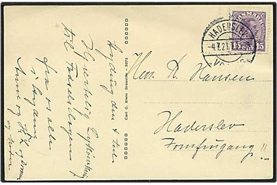 15 øre violet Chr. X på postkort fra Styding d. 4.7.1921 til Haderslev. Haderslev / Vojens bureaustempel.