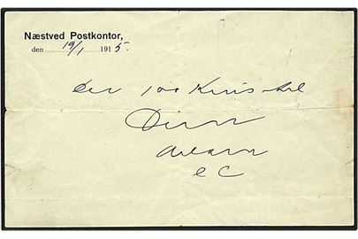 Brevbesked fra Næstved Postkontor d. 19.1.1915.