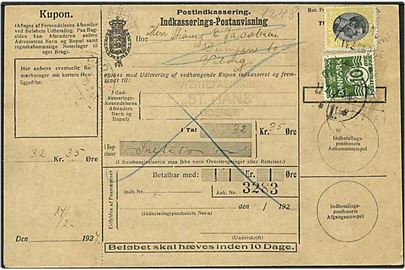 10 øre grøn bølgelinie og 35 øre gul/sort Chr. X på postanvisning fra Odense d. 14.2.1924 til Viborg.