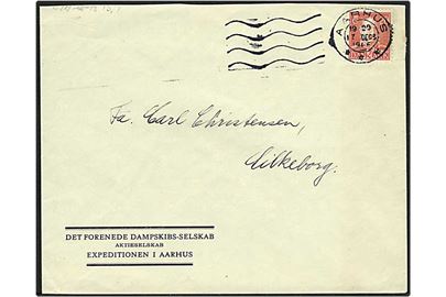20 øre rød Chr. X på brev fra Aarhus d. 17.12.1946 til Silkeborg. Mærket med perfin Fig.13c - Det forenede Dampskibs-Selskab.