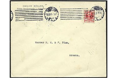 10 øre rød Fr. VIII på brev fra København d. 10.5.1910 til Assens. Mærket med perfin E19 - Emilius Möller.