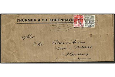2 øre rød og 8 øre grå bølgelinie på brev fra København d. x.2.1934 til Horsens.