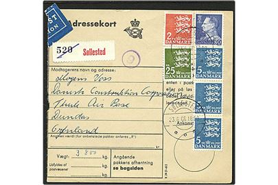 42,80 kr. porto på adressekort fra Søllested d. 23.6.1966 til Dundas.