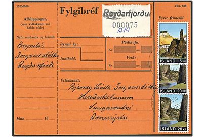 45 kr. porto på adressekort fra Reydarfjördur, d. 10.10.1970.