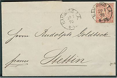 1 gr. på brev annulleret Hamburg T.A. d. 22.7.1870 til Stettin.
