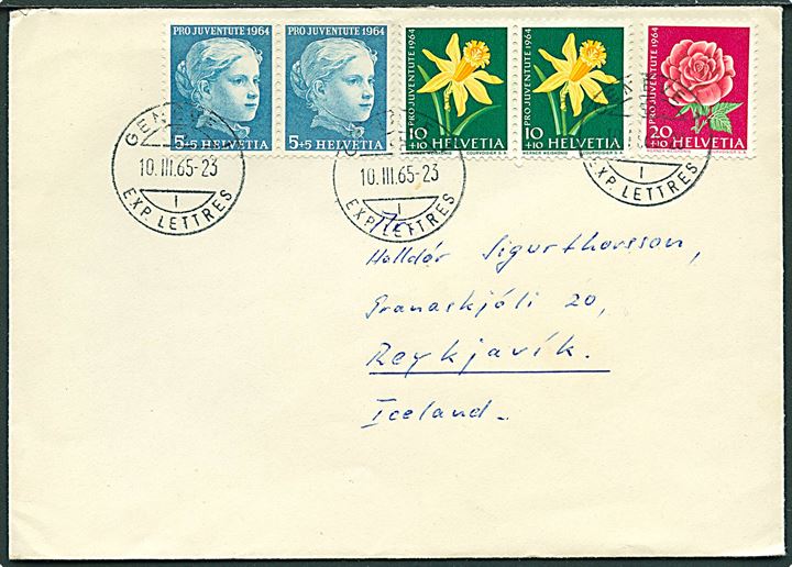 Por Juventute udg. 1964 på brev fra Geneve d. 10.3.1965 til Reykjavik, Island.