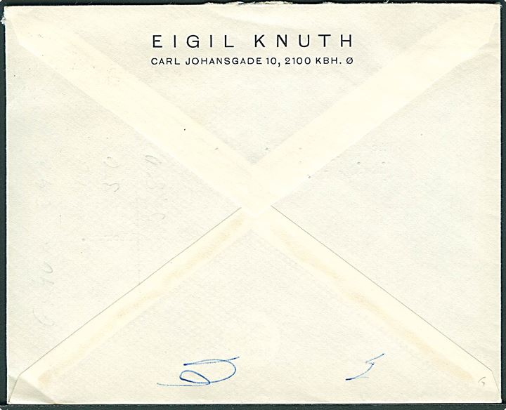 60 øre Dannebrog på fortrykt kuvert Eigil Knuth i København d. 28.1.1970 til viceadmiral Vedel i Hellerup. Polarforskeren Eigil Knuth (1903-1996) deltog bl.a. i Pearyland Ekspeditionerne 1947-50 og 1963-1973.