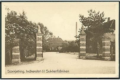 Indkørslen til Sukkerfabrikken i Saxkjøbing. Stenders no. 64538.