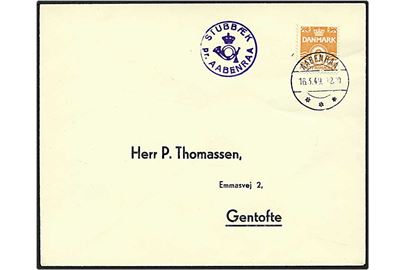 6 øre orange bølgelinie på brev fra Stubbæk d. 16.3.1949 til Gentoft. Stubbæk / pr. Aabenraa posthornsstempel.