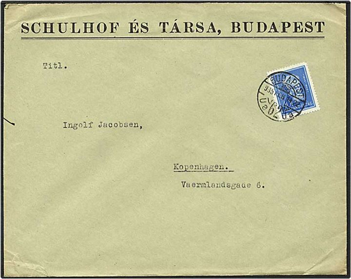 40 filler blå på brev fra Budapest, Ungarn, d. 14.2.1935 til København.