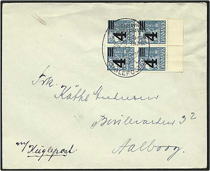4/25 øre blå karavel på brev fra København d. 31.8.1935 til Aalborg.