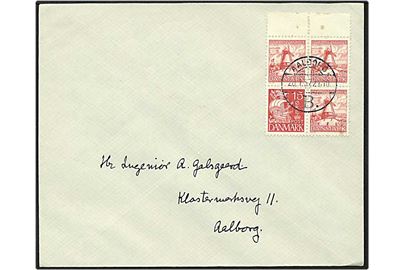 15 øre rød karavel og 15+5 rød Dybbøl Mølle på lokalt sendt brev fra Aalborg d. 20.1.1937.