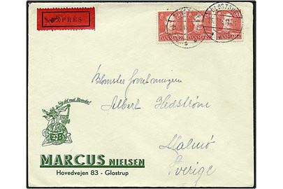 20 øre rød Chr. X på expres brev fra Glostrup d. 26.10.1945 til Malmø, Sverige.