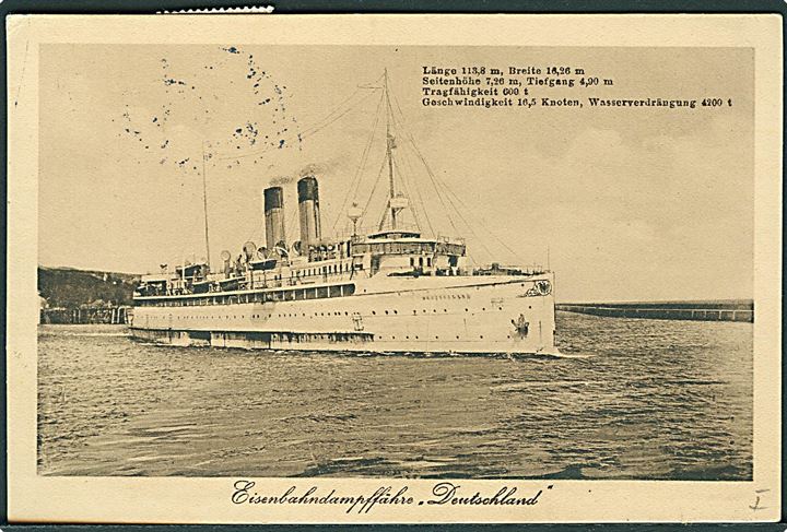 Tysk 5 pfg. og 10 pfg. Adler på brevkort (Jernbanefærgen Deutschland) annulleret med svensk sejlende bureaustempel Trelleborg - Sassnitz 141 B d. 3.9.1926 til Wernigerode, Tyskland.